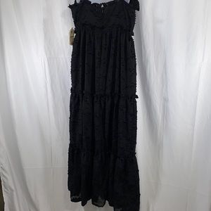 NWT black floral embroidered maxi dress thin strap